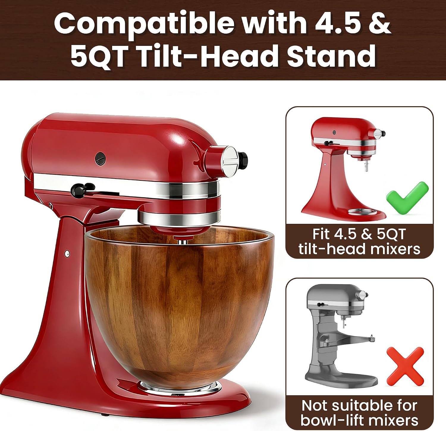 KITOART 5QT Wood Mixing Bowl f - огляд і ціна Stand Mixer Bowl