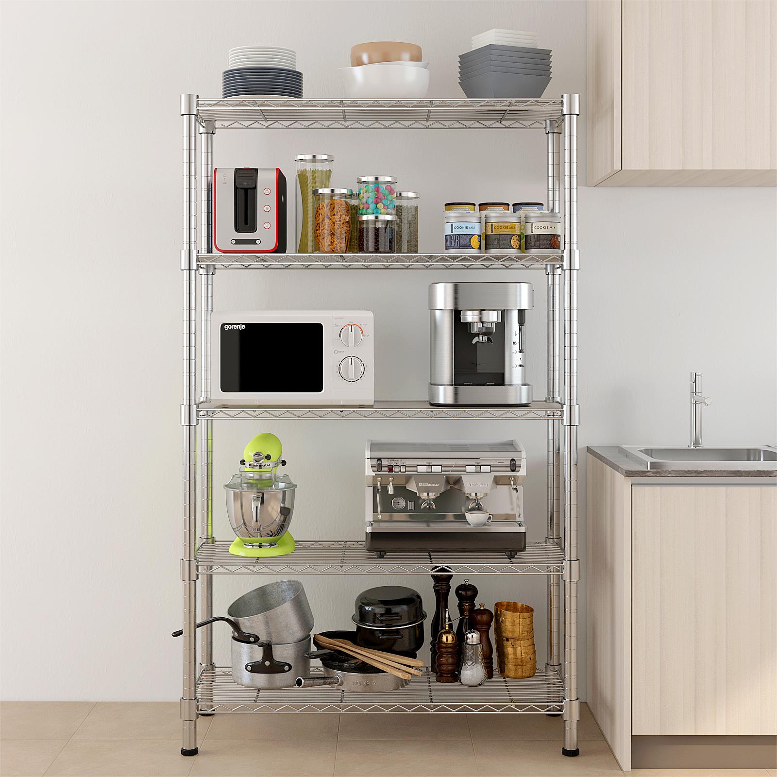 5‑Tier Storage Shelves Silver  - огляд і ціна Kitchen Appliances Warehouse